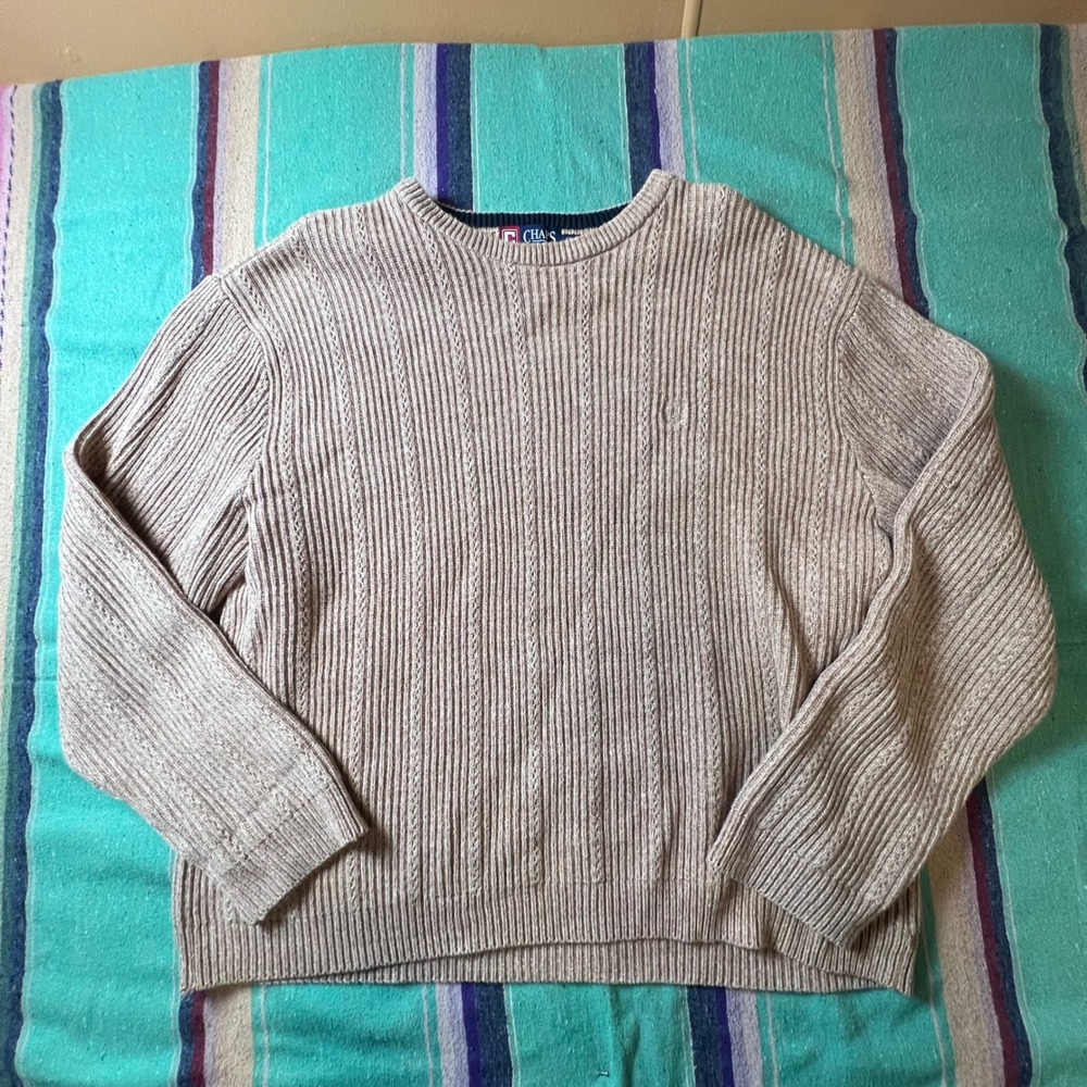 Chaps Sweater Mens XXL Tan Cotton Ribbed Cable Knit Crewneck Pullover AV52